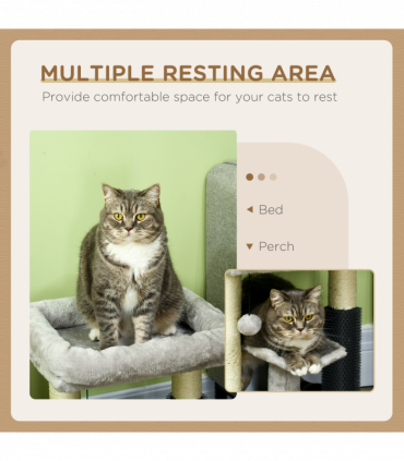 PawHut Small Cat Tree Tower with Scratching Posts, Bed, Perch, Self Groomer, Toy