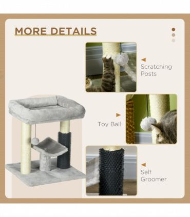 PawHut Small Cat Tree Tower with Scratching Posts, Bed, Perch, Self Groomer, Toy