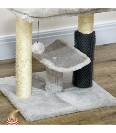 PawHut Small Cat Tree Tower with Scratching Posts, Bed, Perch, Self Groomer, Toy