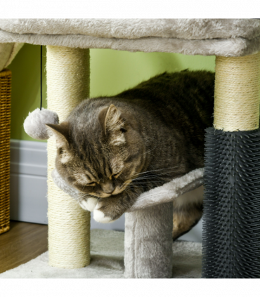 PawHut Small Cat Tree Tower with Scratching Posts, Bed, Perch, Self Groomer, Toy