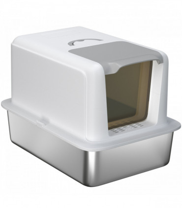 PawHut Stainless Steel Cat Litter Box with Removable Lid & Scoop, White