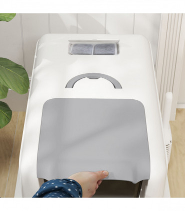 PawHut Stainless Steel Cat Litter Box with Removable Lid & Scoop, White