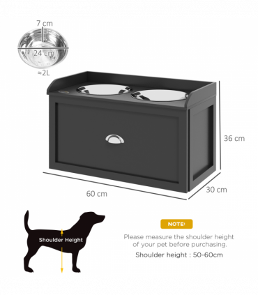 PawHut Stainless Steel Raised Dog Bowl w/ 21L Storage Drawer, for Large Dogs