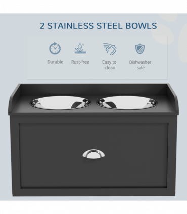 PawHut Stainless Steel Raised Dog Bowl w/ 21L Storage Drawer, for Large Dogs