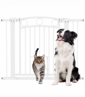 PawHut Stair Gate with Cat Door, Adjustable Width 76-104cm & 77cm Tall