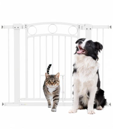 PawHut Stair Gate with Cat Door, Adjustable Width 76-104cm & 77cm Tall