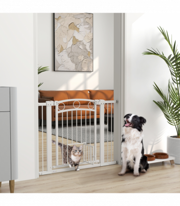 PawHut Stair Gate with Cat Door, Adjustable Width 76-104cm & 77cm Tall