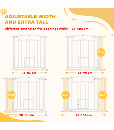 PawHut Stair Gate with Cat Door, Adjustable Width 76-104cm & 77cm Tall