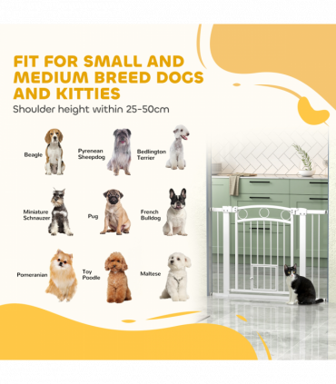 PawHut Stair Gate with Cat Door, Adjustable Width 76-104cm & 77cm Tall