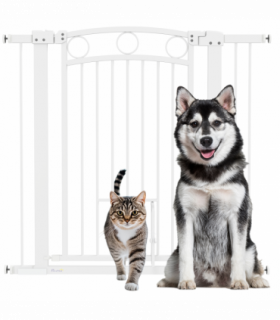PawHut Stair Gate with Cat Door, Adjustable Width 76-104cm & 96cm Tall