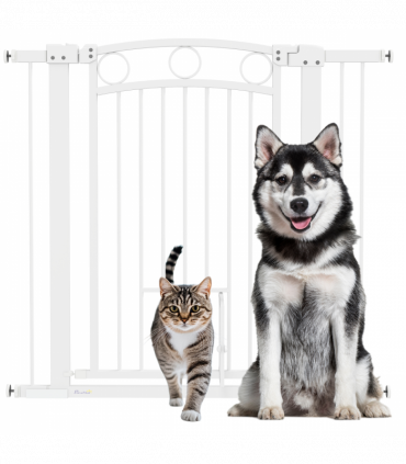 PawHut Stair Gate with Cat Door, Adjustable Width 76-104cm & 96cm Tall