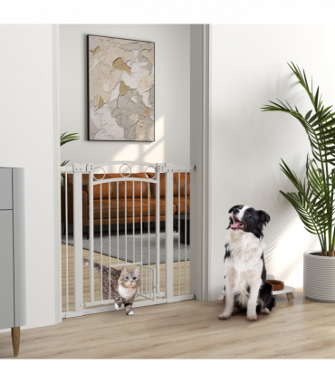PawHut Stair Gate with Cat Door, Adjustable Width 76-104cm & 96cm Tall