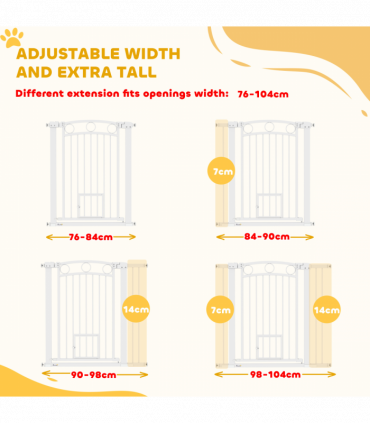 PawHut Stair Gate with Cat Door, Adjustable Width 76-104cm & 96cm Tall