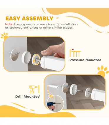 PawHut Stair Gate with Cat Door, Adjustable Width 76-104cm & 96cm Tall