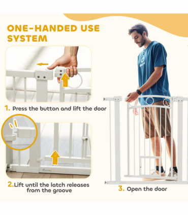 PawHut Stair Gate with Cat Door, Adjustable Width 76-104cm & 96cm Tall