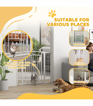 PawHut Stair Gate with Cat Door, Adjustable Width 76-104cm & 96cm Tall