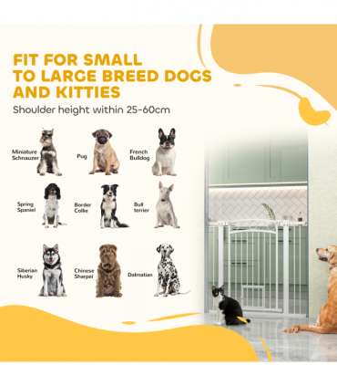 PawHut Stair Gate with Cat Door, Adjustable Width 76-104cm & 96cm Tall