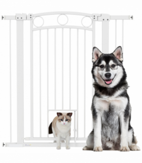 PawHut Stair Gate with Cat Door, Adjustable Width, 76-104cm and 106cm Tall