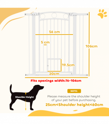 PawHut Stair Gate with Cat Door, Adjustable Width, 76-104cm and 106cm Tall