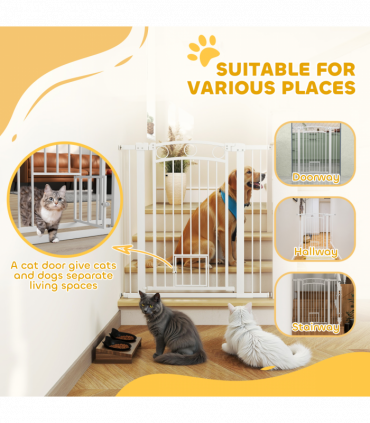 PawHut Stair Gate with Cat Door, Adjustable Width, 76-104cm and 106cm Tall