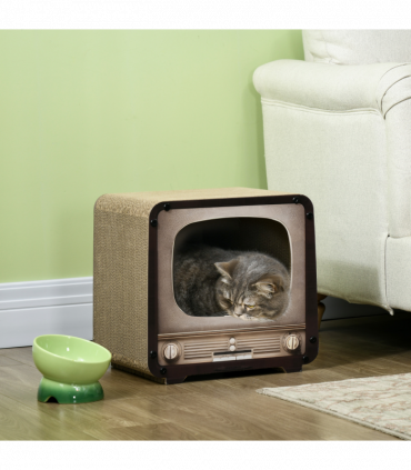 PawHut TV Shape Cat Scratching Board with Catnip, for Indoor Cats, Brown