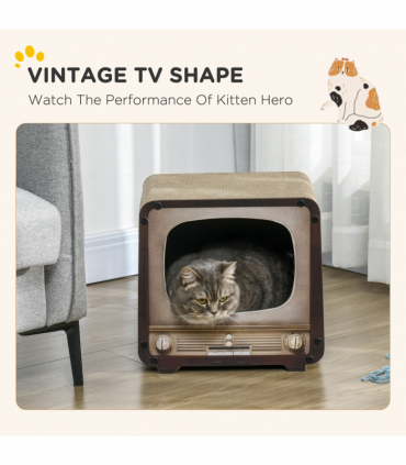 PawHut TV Shape Cat Scratching Board with Catnip, for Indoor Cats, Brown