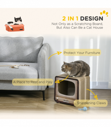 PawHut TV Shape Cat Scratching Board with Catnip, for Indoor Cats, Brown