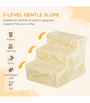 PawHut Three-Step Portable Dog Stairs with Washable Plush Cover