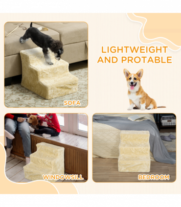 PawHut Three-Step Portable Dog Stairs with Washable Plush Cover