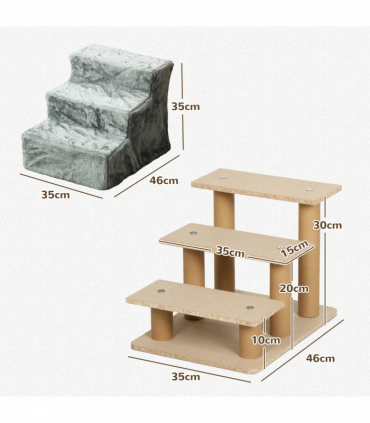 PawHut Three-Step Portable Dog Stairs with Washable Plush Cover, for Small Pets