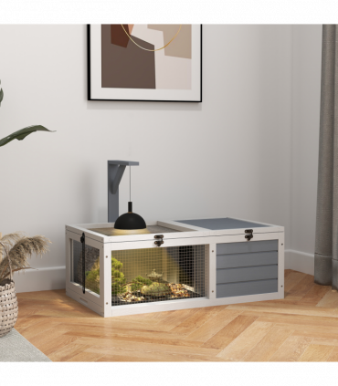 PawHut Tortoise Enclosure w/ Run, Lamp Holder, Pull Out Trays, Hideaway