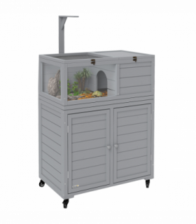 PawHut Tortoise House with Storage Cabinet, Lamp Holder, Openable Top