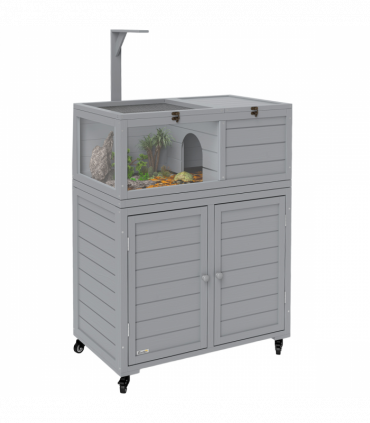 PawHut Tortoise House with Storage Cabinet, Lamp Holder, Openable Top