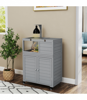 PawHut Tortoise House with Storage Cabinet, Lamp Holder, Openable Top