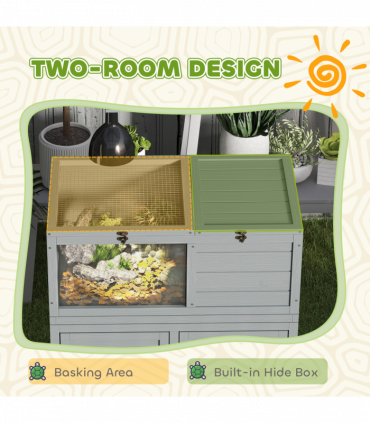 PawHut Tortoise House with Storage Cabinet, Lamp Holder, Openable Top