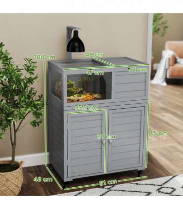 PawHut Tortoise House with Storage Cabinet, Lamp Holder, Openable Top