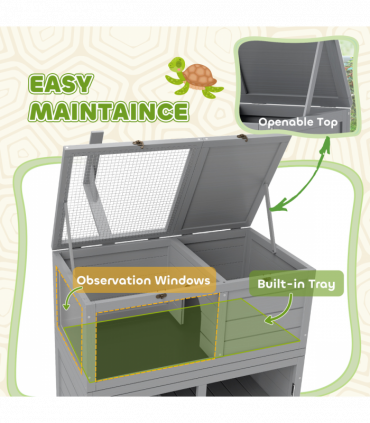 PawHut Tortoise House with Storage Cabinet, Lamp Holder, Openable Top