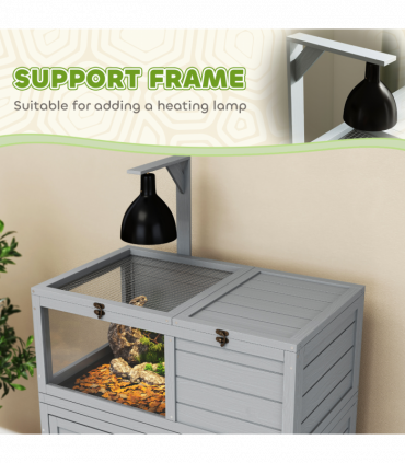 PawHut Tortoise House with Storage Cabinet, Lamp Holder, Openable Top