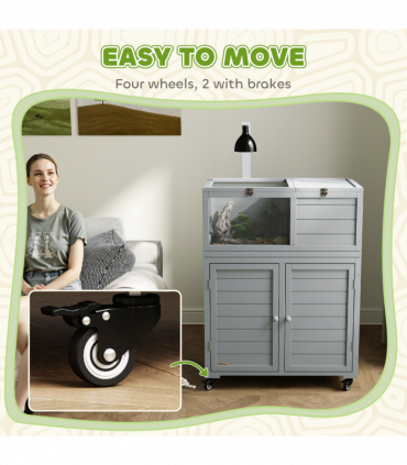 PawHut Tortoise House with Storage Cabinet, Lamp Holder, Openable Top