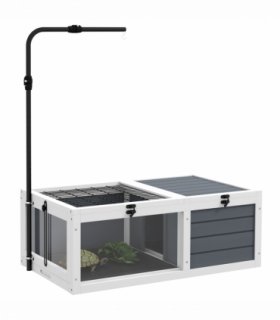 PawHut Tortoise House, Wooden Tortoise Table w/ Adjustable Lamp Holder - Grey