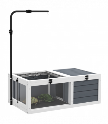 PawHut Tortoise House, Wooden Tortoise Table w/ Adjustable Lamp Holder - Grey