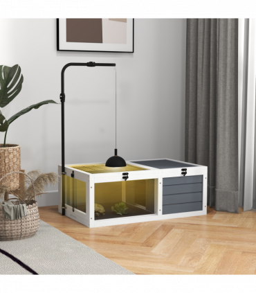 PawHut Tortoise House, Wooden Tortoise Table w/ Adjustable Lamp Holder - Grey