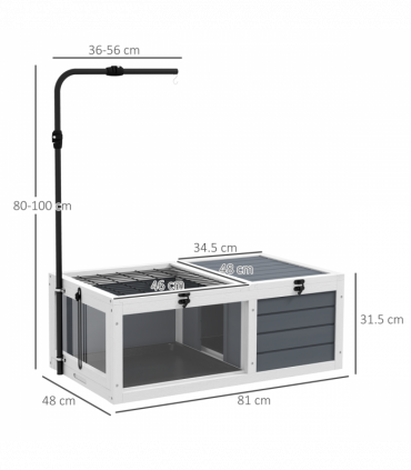 PawHut Tortoise House, Wooden Tortoise Table w/ Adjustable Lamp Holder - Grey