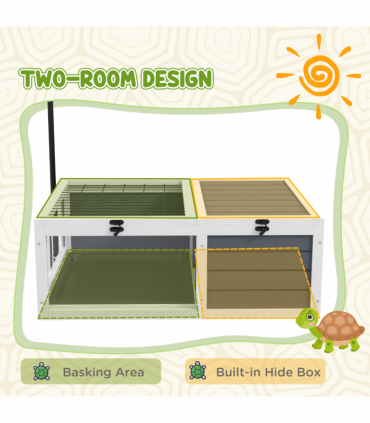 PawHut Tortoise House, Wooden Tortoise Table w/ Adjustable Lamp Holder - Grey