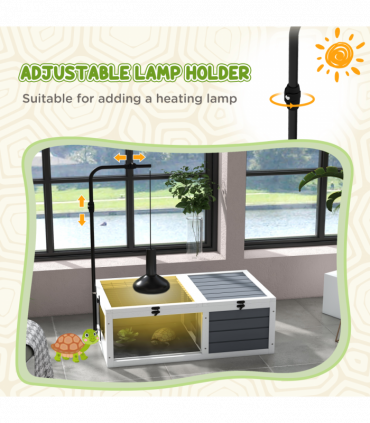 PawHut Tortoise House, Wooden Tortoise Table w/ Adjustable Lamp Holder - Grey