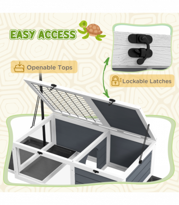 PawHut Tortoise House, Wooden Tortoise Table w/ Adjustable Lamp Holder - Grey