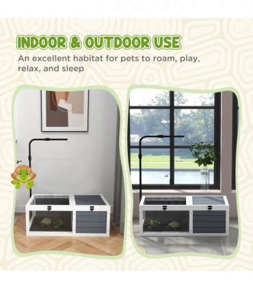 PawHut Tortoise House, Wooden Tortoise Table w/ Adjustable Lamp Holder - Grey