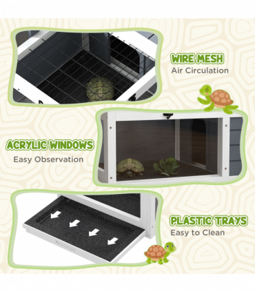 PawHut Tortoise House, Wooden Tortoise Table w/ Adjustable Lamp Holder - Grey