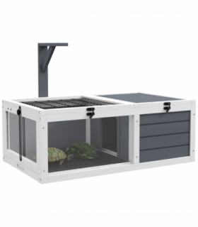 PawHut Tortoise House, Wooden Tortoise Table w/ Wooden Lamp Holder - Grey