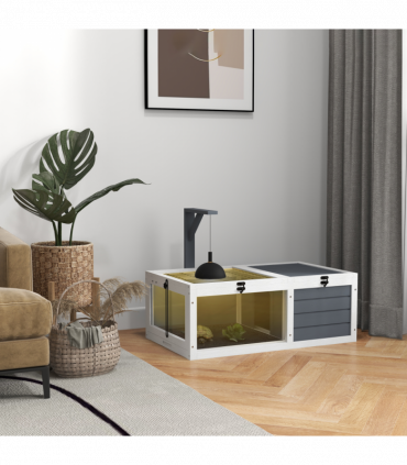 PawHut Tortoise House, Wooden Tortoise Table w/ Wooden Lamp Holder - Grey